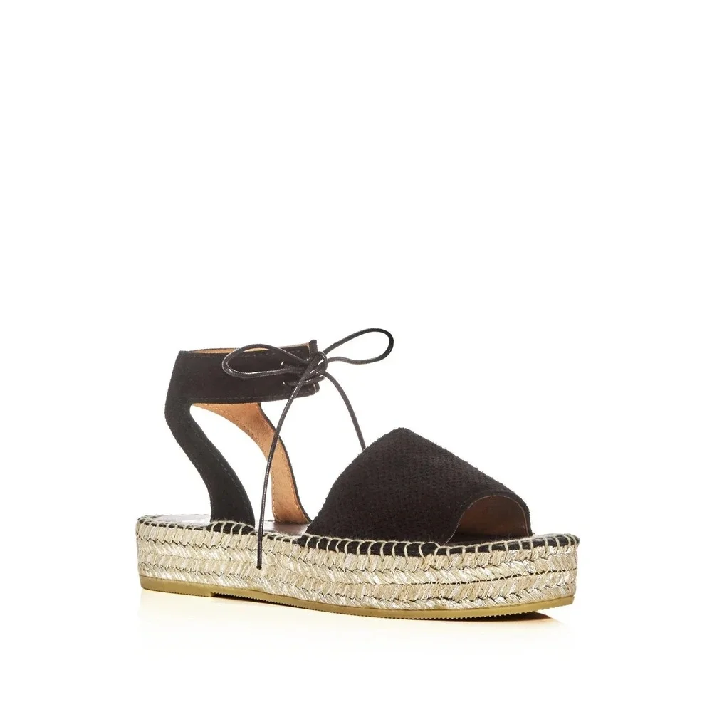 Andre Assous Sabina Espadrille Black Suede Lace Up Platform Boho Women 9